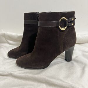 Lauren Ralph Lauren Boots Womens Size 11B Brown Suede Myla  Ankle Booties Buckle